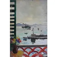 Harbor Scene by Bernard Lamotte, Oil on Plywood, sold Oct 2017