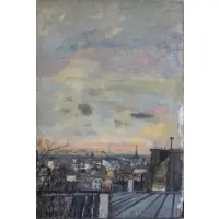Paris Rooftops by Bernard Lamotte, Oil on Plywood, sold Oct 2017