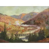 Robert E Owen, Mountain Locomotive, Oil on Board