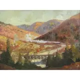 Robert E Owen, Mountain Locomotive, Oil on Board