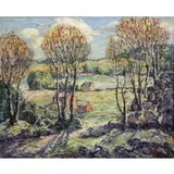 Ernest Lawson, Landscape with Red Barn, Oil on Canvas