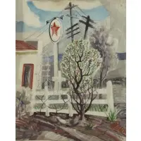 Lloyd Moylan, Texaco Station, Watercolor "Texaco Station"