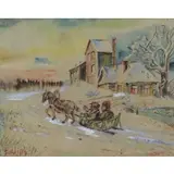 David Burliuk, Horsedrawn Sleigh, Watercolor on Paper