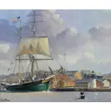Guy Peron, American Ship at Harbor, Oil on Board