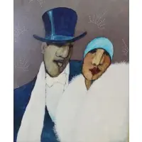 Stephen H Booker, Couple in Top Hat and White Fur, Oil on Canvas