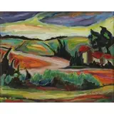 Maxim Bugzester, Modernist Landscape, Oil on Masonite