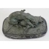 Christopher Fratin, Leopard Devouring a Gavial, Bronze sculpture with green patina