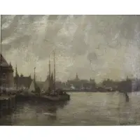 Gustav Wolff, Boats at Dusk, Oil on Canvas