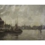 Gustav Wolff, Boats at Dusk, Oil on Canvas