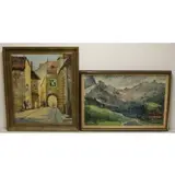 Gyimesy Erno Kasas, a street scene 24" high x 26" wide; 2, 2 Oils on Canvas