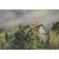 Tom Dudley, The Merchant Adventurers, Watercolor "The Merchant Adventurers' Hall, York." Signed and titled lower left