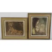 Étienne Ret, #1 Woman and child; numbered 42 / 150, 21" high x 17" wide, 2 Signed and Framed Prints