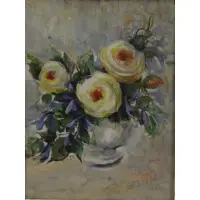 Frances Daution, Floral Still Life in 18th Century Frame, Gouache