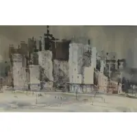 Jack Graves, City Scene, Watercolor on Paper