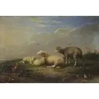 Francois Vandeverdonck, Sheep in Pasture, Oil on Panel