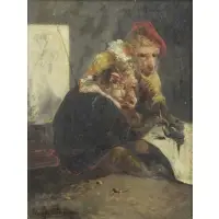 Monkey Artists by Henry Schouten, Oil on Board, sold Sep 2017