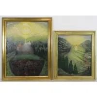 Sarah Eileen Hanley, Dante's Divine Comedy: Hell, Prugatory, and Heaven"- monogrammed SEH on lower right; 32.5, Two Oils on Canvas