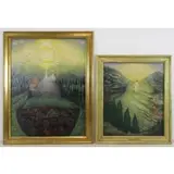 Sarah Eileen Hanley, Dante's Divine Comedy: Hell, Prugatory, and Heaven"- monogrammed SEH on lower right; 32.5, Two Oils on Canvas