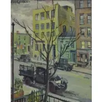 New York Street Scene, 1935 by James S Hulme, Oil on Canvas, sold Sep 2017