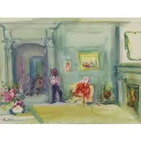 Interior Scene by Jakub Zucker, Watercolor on Paper, sold Sep 2017