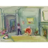 Interior Scene by Jakub Zucker, Watercolor on Paper, sold Sep 2017