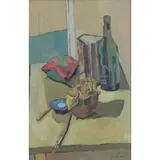 Liza Foner, Still Life with Bottle, Oil on Board