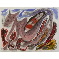 Woman's Face with Tiger by Thornton Dial, Sr., Watercolor, Acrylic and Pencil on Paper, sold Sep 2017