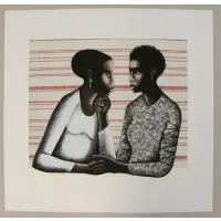 Gossip by Elizabeth Catlett, 2005, Color Lithograph, sold Sep 2017