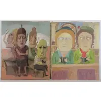 Two, Untitled, Mid 20th Century Surrealist Oils on Canvas of Figures