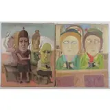 Two, Untitled, Mid 20th Century Surrealist Oils on Canvas of Figures