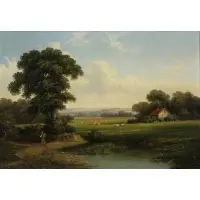 Country Path with Figure and Grazing Sheep by Water H Williams, Oil on Canvas, sold Aug 2017