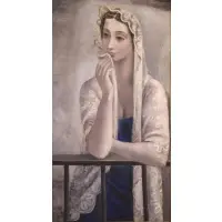 Hipolito Caviedes, Woman on Balcony, 1936, Oil on Canvas