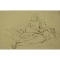 Two Nudes by Moses Soyer, Pencil on Paper Drawing, sold Aug 2017