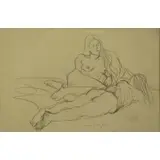 Moses Soyer, Two Nudes, Pencil on Paper Drawing
