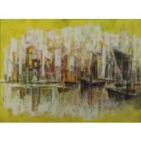 Si Lewen, Modernist Harbor Scene, Oil on Canvas