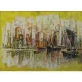 Si Lewen, Modernist Harbor Scene, Oil on Canvas