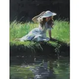 Sheree Valentine Daines, Woman at a Riverbank, Oil on Board