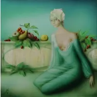 Philippe Augé, Kneeling Woman with Fruit, Oil on Canvas