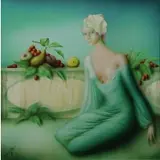 Philippe Augé, Kneeling Woman with Fruit, Oil on Canvas