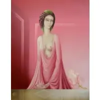 Philippe Augé, Woman in Pink, Oil on Canvas