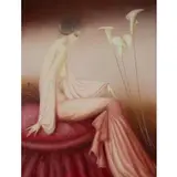 Philippe Augé, Woman in Pink with White Lilies, Oil on Canvas