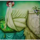 Philippe Augé, Seated Woman in Green with Fruit, Oil on Canvas