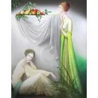 Philippe Augé, Two Women with Fruit, Oil on Canvas