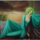 Philippe Augé, Reclining Woman in Green with Plant, Oil on Canvas