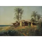 Landscape with Palm Tree Trees and Figure by L. Oil on Canvas Lortet, sold Jul 2017