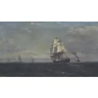 Walter Dean, American Ship at Sea, Oil on Canvas