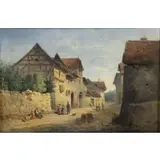 Karl Lafite, Austrian Village Scene, Oil on Canvas