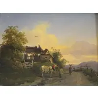 Peasants with Horse on Path by Johann Gualbert Raffalt, Oil on Panel, sold Jul 2017