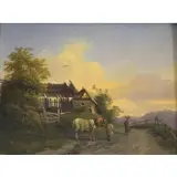 Johann Gualbert Raffalt, Peasants with Horse on Path, Oil on Panel