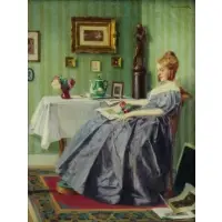 Ferdinand Horacek, Seated Woman in Interior, Oil on Panel